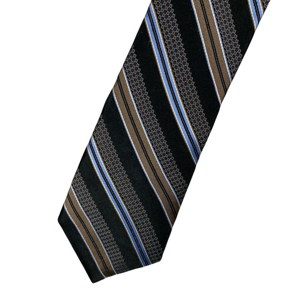 John W. Nordstrom Baroni Couture 100% Silk Neck Tie Black Blue Striped USA 3.5"